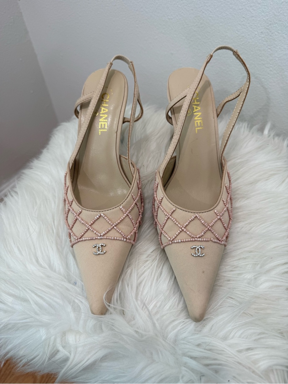 Chanel Nude Beaded Heels